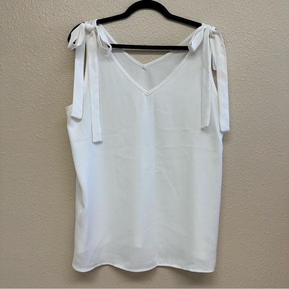 BLENCOT V Neck Bow Tie Strap Sleeveless Blouse White Size XL - Picture 2 of 6